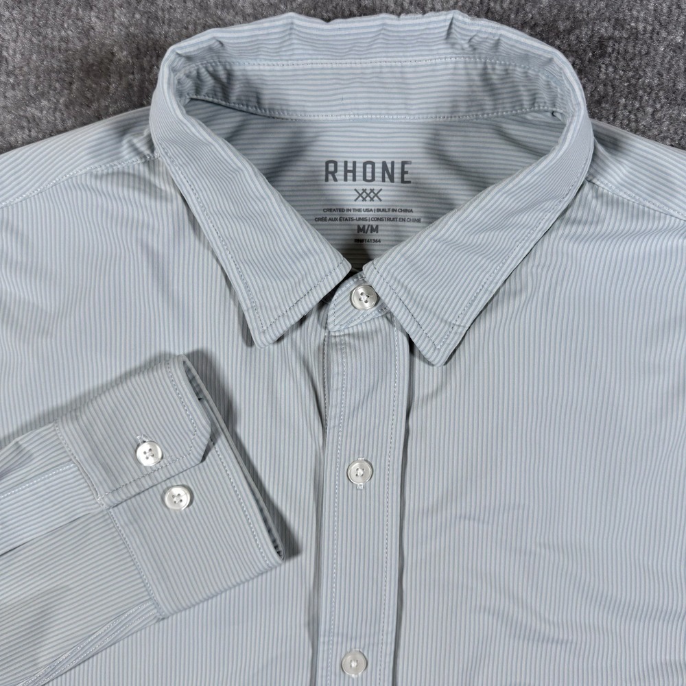 Rhone Shirt Men's Medium Gray Striped Long Sleeve Performance Stretch Comfort